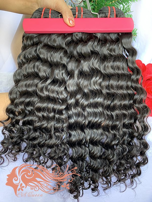 Csqueen Raw Bounce Curly 3 Bundles with 4 * 4 Transparent lace Closure Raw Hair - Click Image to Close